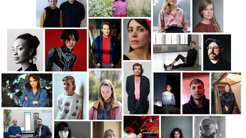 Collage av portrettbilder av alle de 25 kunstnerne som deltok under MUNCH Triennale 2022. Fotocollage