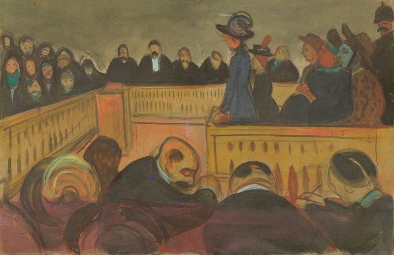 I en rettssal peker flere menn mot fem kvinner på tiltalebenken, anklaget som pleiemødre for omsorgssvikt. En stor folkemengde følger saken fra tilhørerbenken.