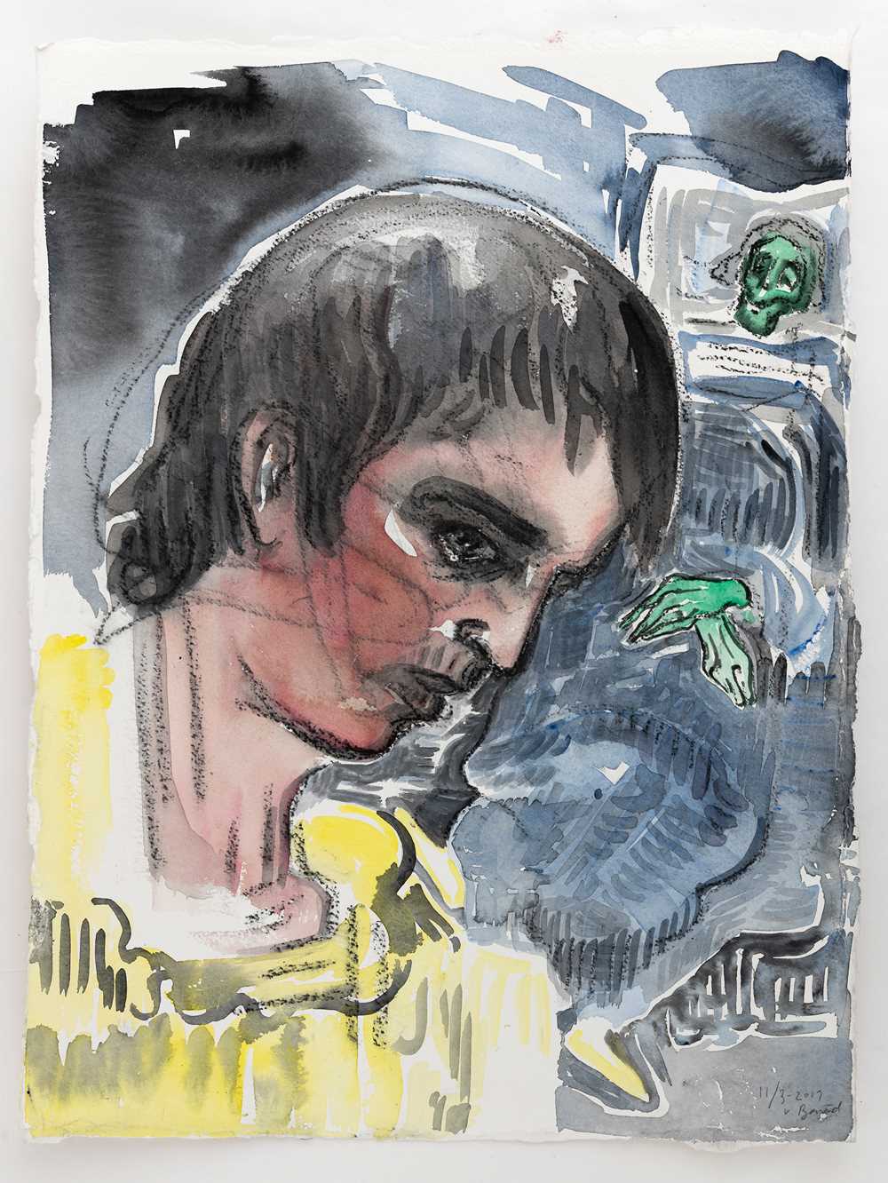 En akvarell laget av Vanessa Baird, der du ser hodet til Baird selv i profil foran i bildet og bak i verkets høyre hjørne ser du hennes aldrende mor.