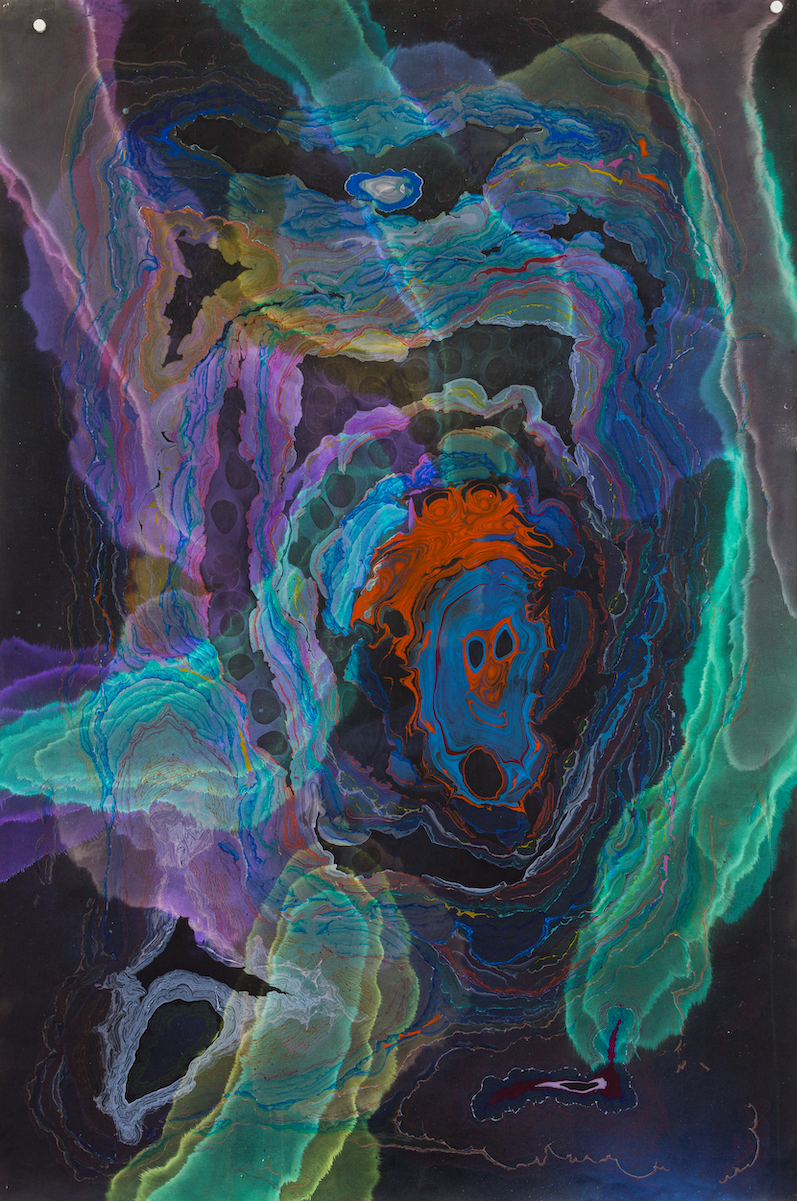 Kerstin Brätsch, Unstable Talismanic Rendering _Schrätte, 2017. Pigment, akvarell, blekk og løsemidler på papir.