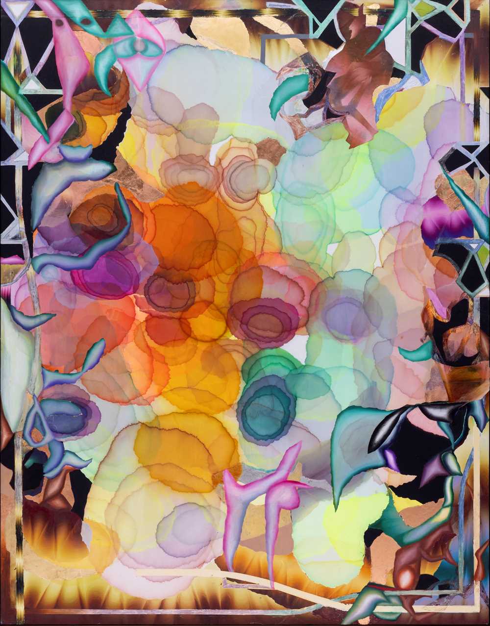 Abstrakt, fargerikt maleri av Kerstin Brätsch. Foto