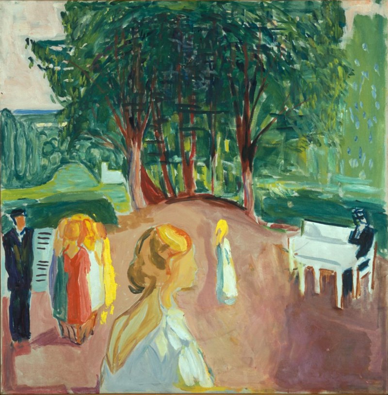 Edvard Munch: Kurtise i parken. Olje på lerret, 1942. Foto © Munchmuseet