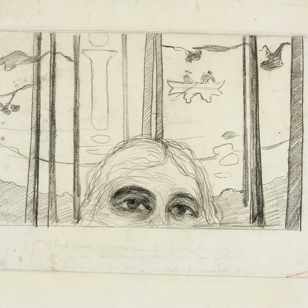 Edvard Munch: Øyne. Stemmen. Fargestift, svart, 1893-96. Foto © Munchmuseet