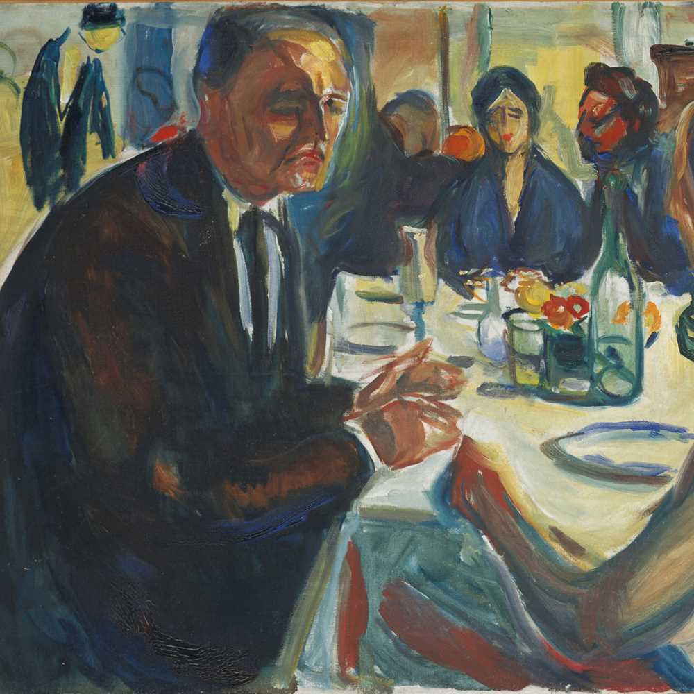 Edvard Munch: Selvportrett ved bryllupsbordet. Olje på lerret, 1925–26. Foto © Munchmuseet