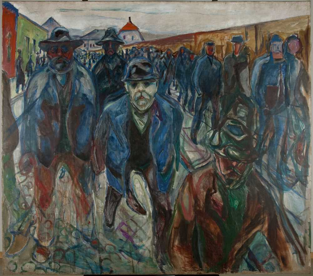 oil on canvase, workers on their way home