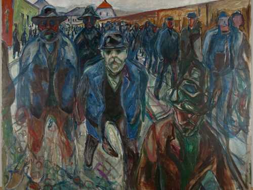 oil on canvase, workers on their way home